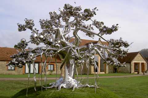 Outdoor mirror stainless steel tree sculptures for sale
