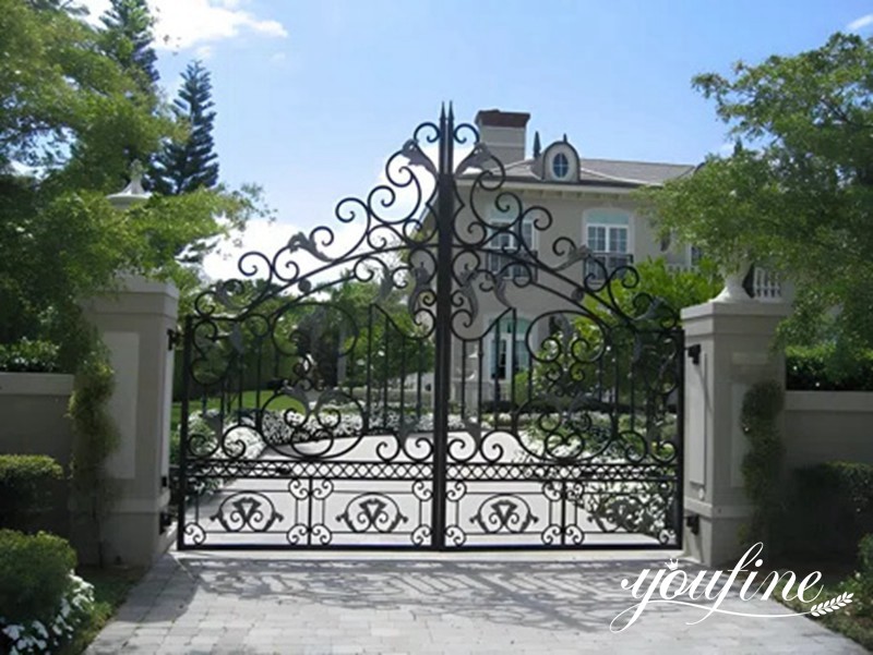 black wrought iron gate for driveway-YouFine Sculpture