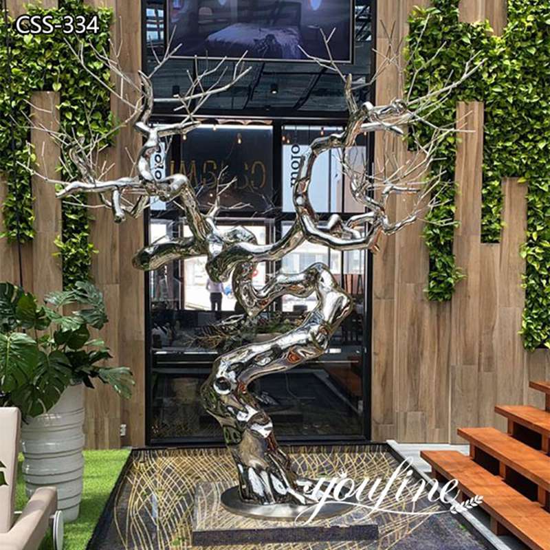 mirror polished stainless steel tree decoration-YouFine Sculpture