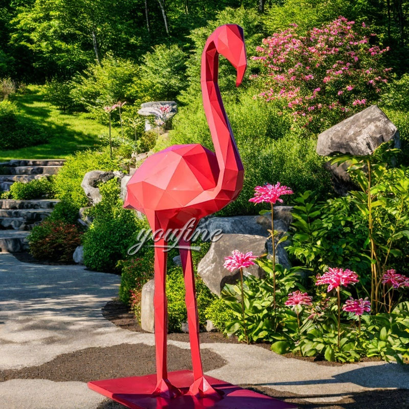 Large Outdoor Metal Geometric Flamingo Statue