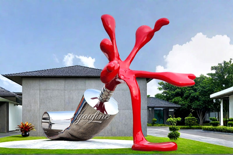 Metal Red Paint Tube Sculpture